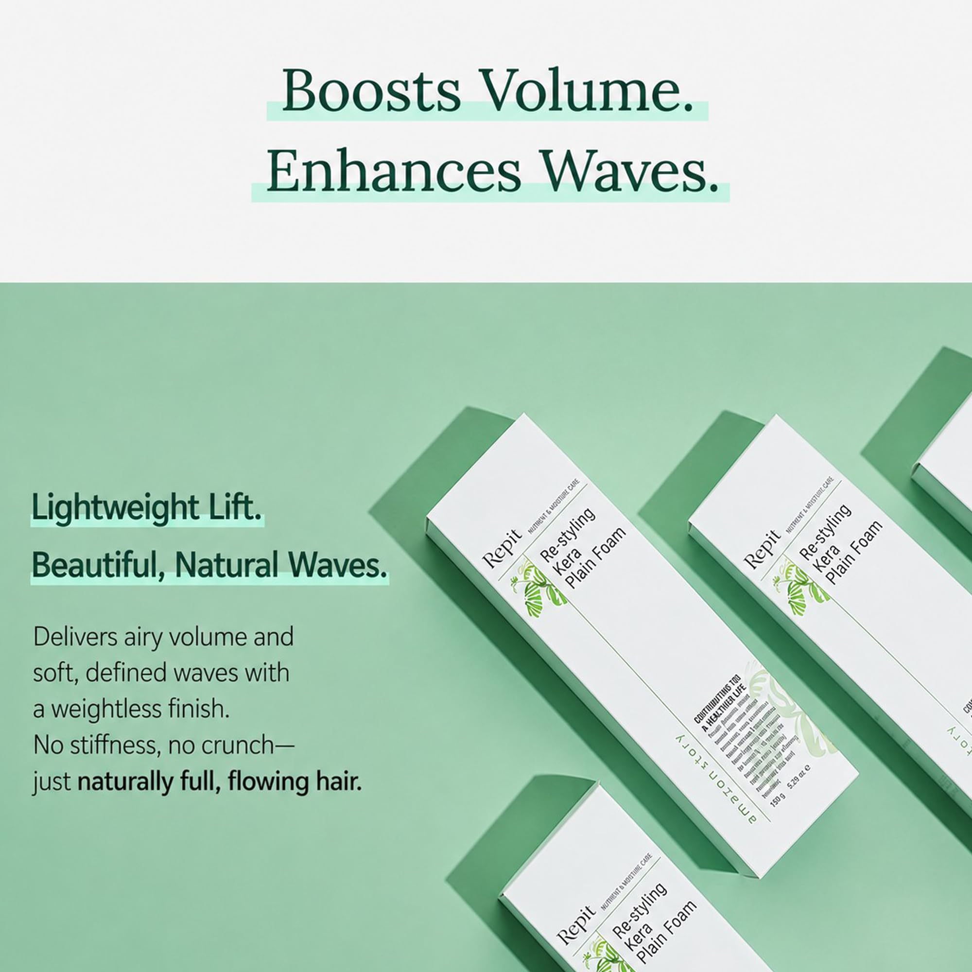 Repit Kera Plain Foam, Keratin Defining Mousse – Lightweight Volume & Flexible Hold with Keratin, 150g | RepitUSA