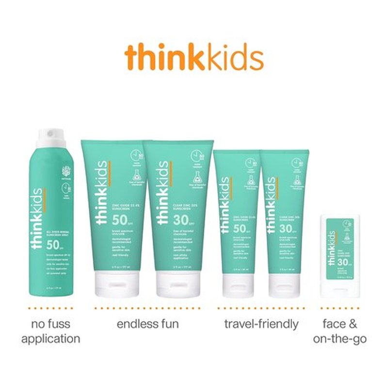 Thinkkids SPF 50+ Mineral Sunscreen - Natural, Water-Resistant Baby Sun Cream | Broad Spectrum UVA/UVB Protection - 6 Fl Oz