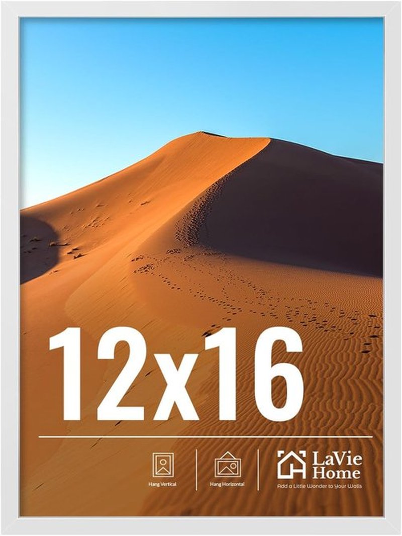 LaVie Home 12x16 Picture Frame - Classic White Wall Display Frame with HD Plexiglas
