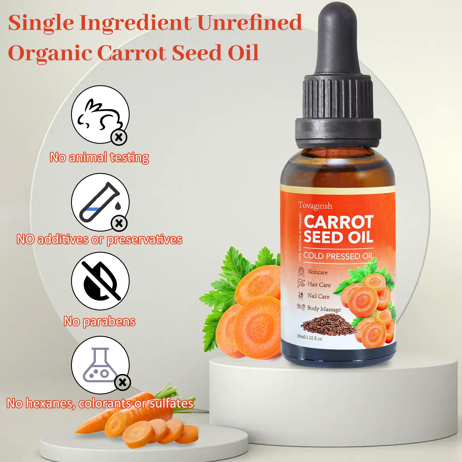 tovaginsh 3Pack Organic Carrot Seed Oil for Hair & Skin, 100% Pure Natural Unrefined Duacus Carota Carrot Carrier Oil for Face and Lip Care, Scalp & Body Massage