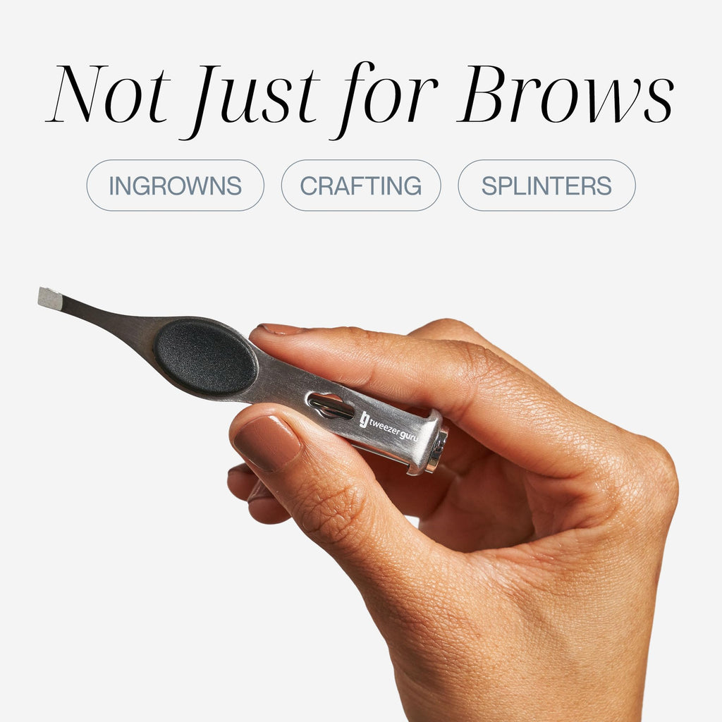 Tweezer Guru Pro Illuminating Eyebrow Tweezers for Women & Men Professional Stainless Steel Slanted Tweezers with LED Light Mirror Pouch Precision Tweezers for Brow Facial Hair Ingrown Hair Silver