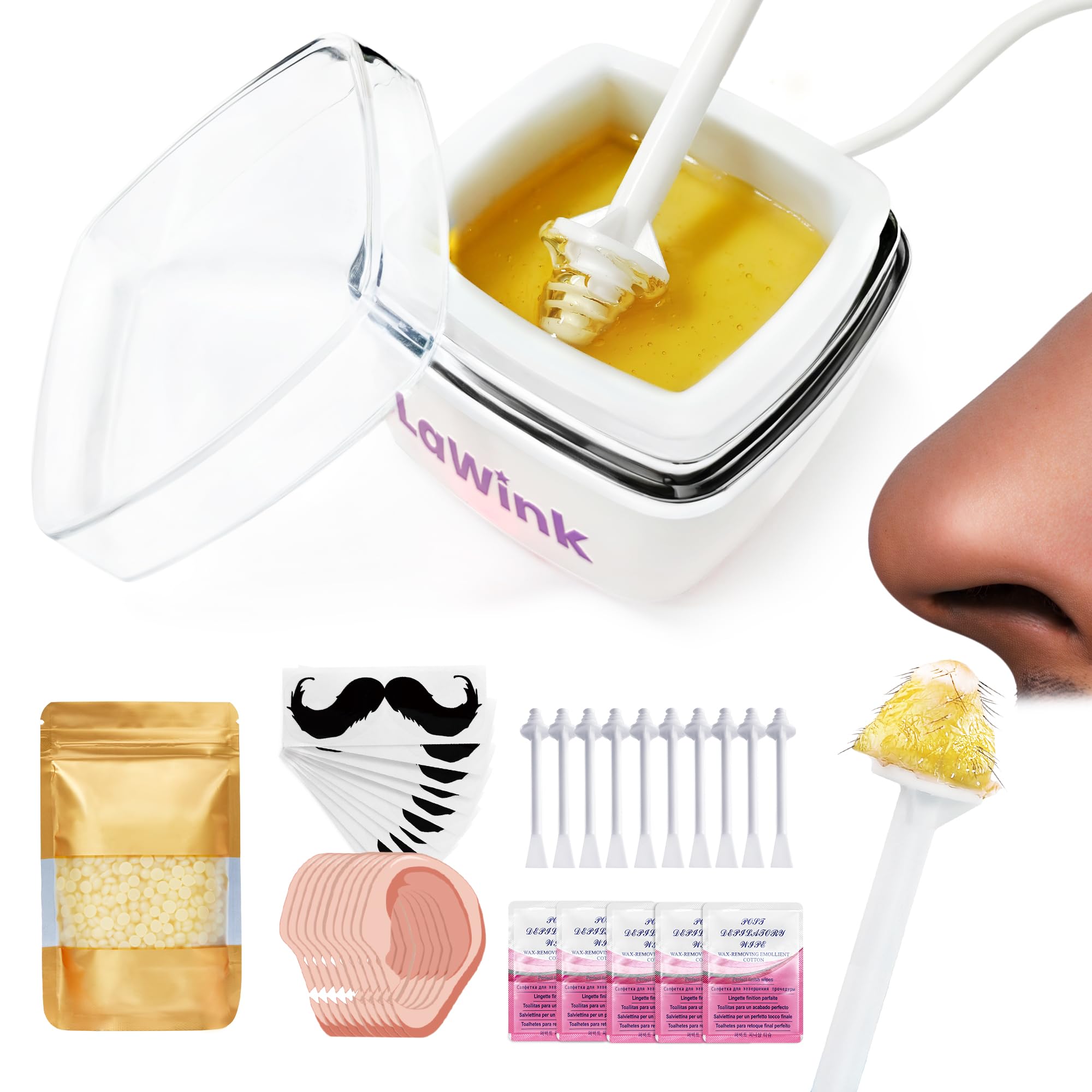 LaWink Nose Wax Kit Men,Portable Ear Nose Hair Waxing Kit, with 100g Wax, Mini Waxing Warmer Travel Waxing Warmer for Hair Removal, Silicone Pots, Usb Rapid Heating, Painless