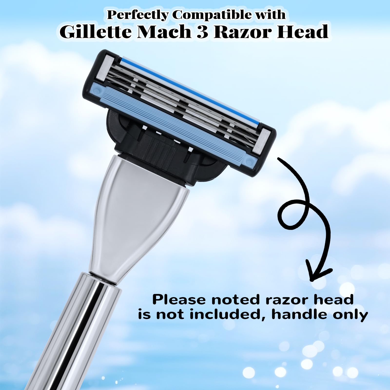 Razor Handle Only Compatible with Gillette Mach 3- Ergonomic Metal Handle, Reusable for Superior Shaving(Handle Only,No Blades)
