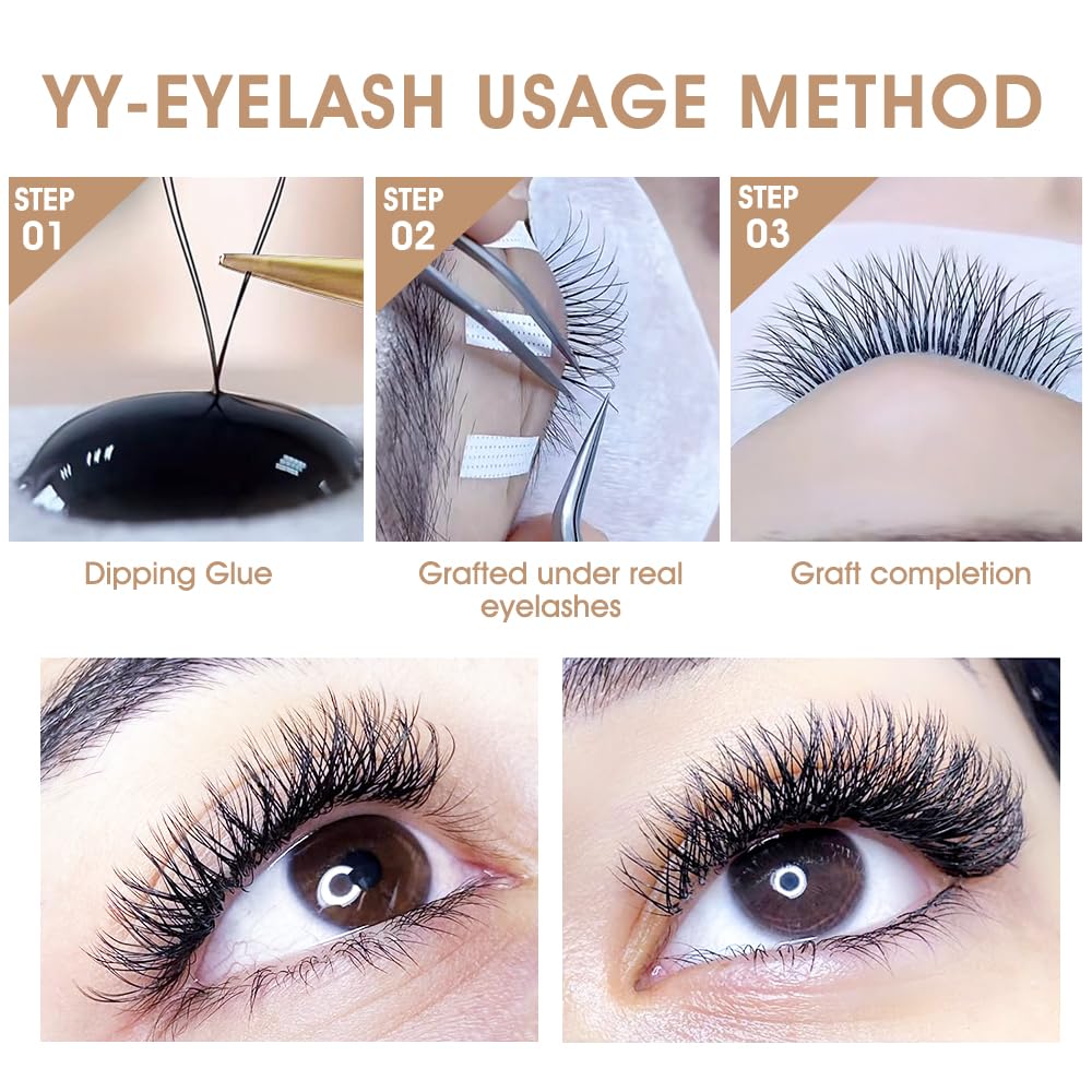 NATUHANA YY Lash Extensions 0.07 L/M Curl 8-14mm Mix Premade Fan 4D Y Brown