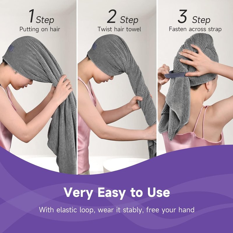 Umisleep Extra Large Microfiber Hair Towel - Super Soft Quick Dry Wrap for Long, Curly Hair | Grey