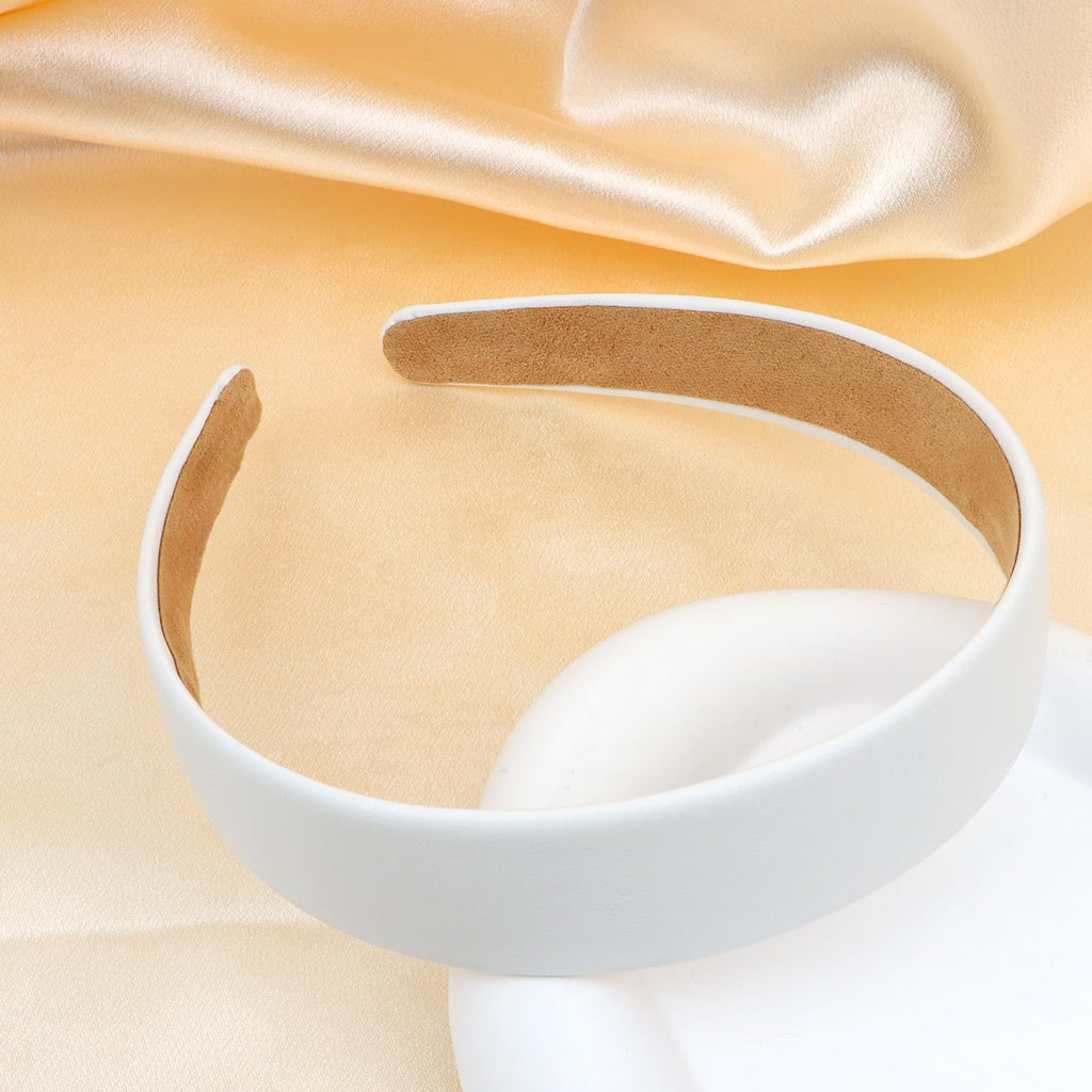 Semato White Headband 1 Inch PU Leather Headband for Women and Girls Non-Slip Hair Bands Hair Accessories
