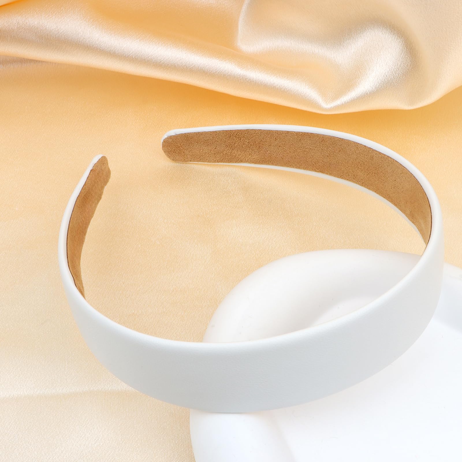 Semato White Headband 1 Inch PU Leather Headband for Women and Girls Non-Slip Hair Bands Hair Accessories