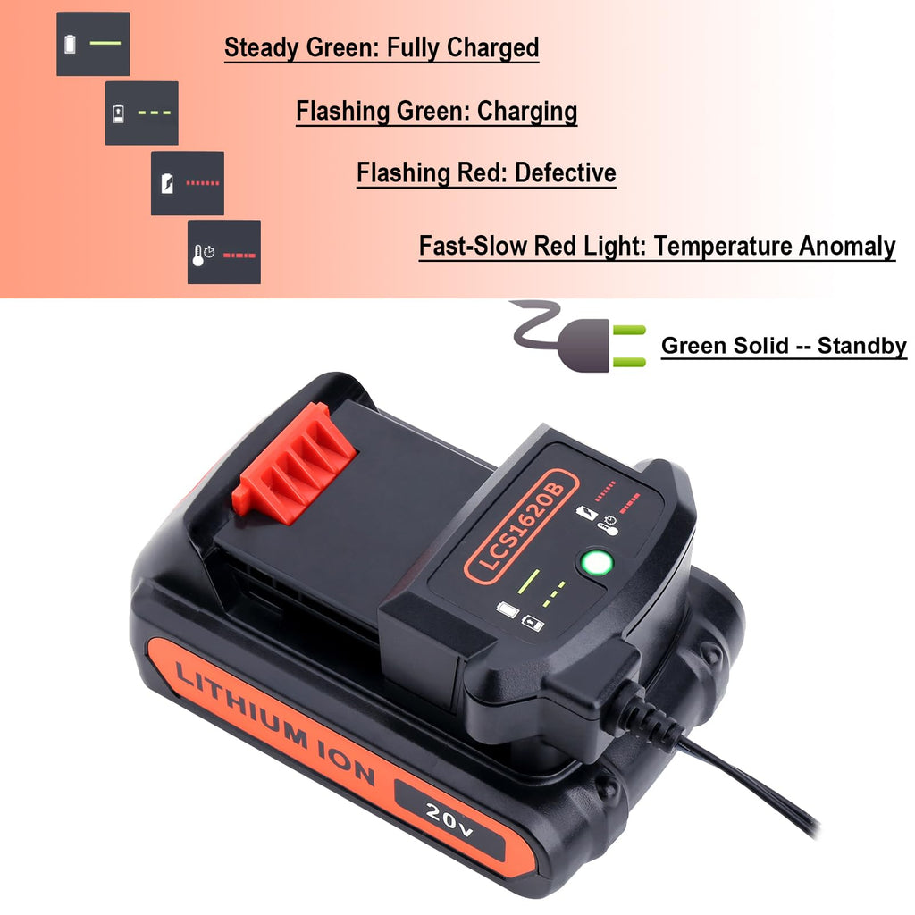 Compatible with Black&Decker 20V Lithium Battery Charger, LCS1620B Charger