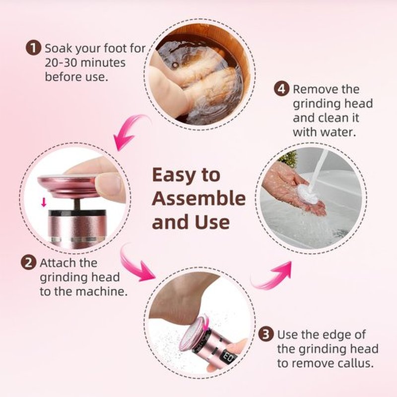 Electric Foot File Callus Remover - 3 Speeds & 4 Nano Glass Heads for Smooth Feet - Professional Pedicure Tool for Dead Skin Hard & Cracked Heels - Rechargeable & Portable