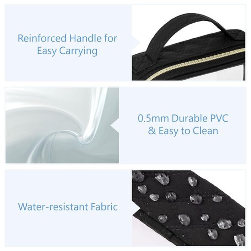 PACKISM TSA Approved Toiletry Bag - 3 Medium Clear Makeup Bags | Quart Size, Water-Resistant PVC, Black