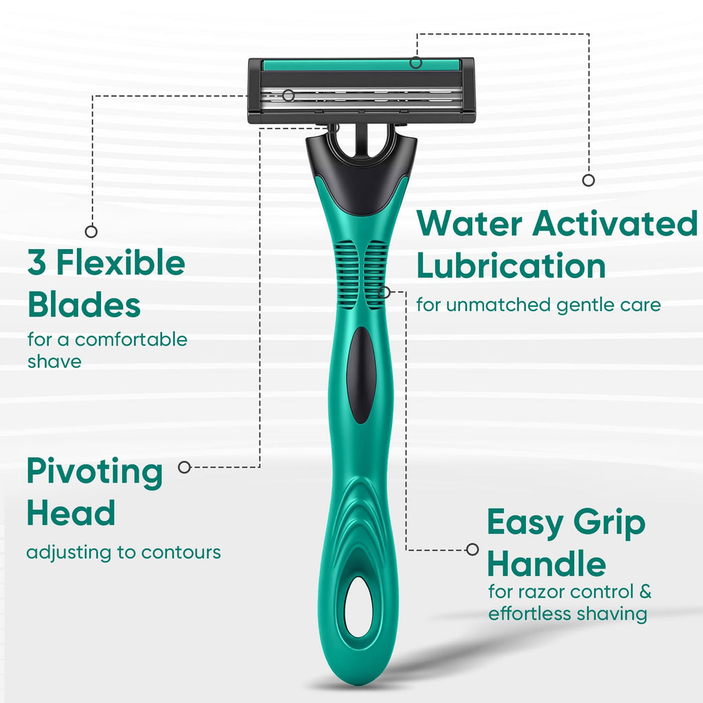 Comfycheer 50 count Disposable Razors Blades for Men，3-Blade Razors，Bulk Stainless Steel Shavers with Lubricating Strip for Shaving Sensitive Skin
