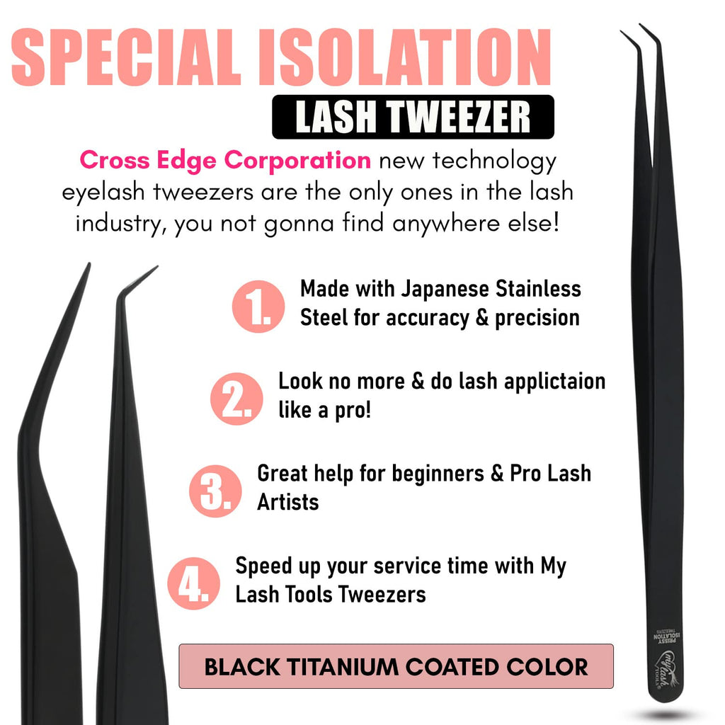 My Lash Tools New Isolation Lash Tweezers For Eyelash Extensions Best for Individual Isolation & Classic Lashes Japanese Stainless Steel Lightweight Precision Lashing Twisers (Black)