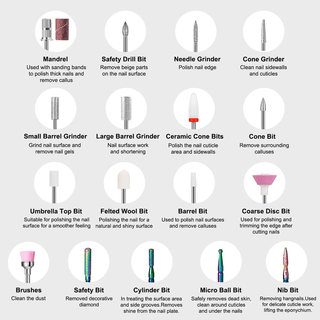YOKE FELLOW Electric Nail File - Nail Drill Machine for Acrylic Nail Kit with Nail Dust Brush for Dip Powder Manicure Pedicure 40000RPM Rechargeable Nail Drill Gift Set for Women