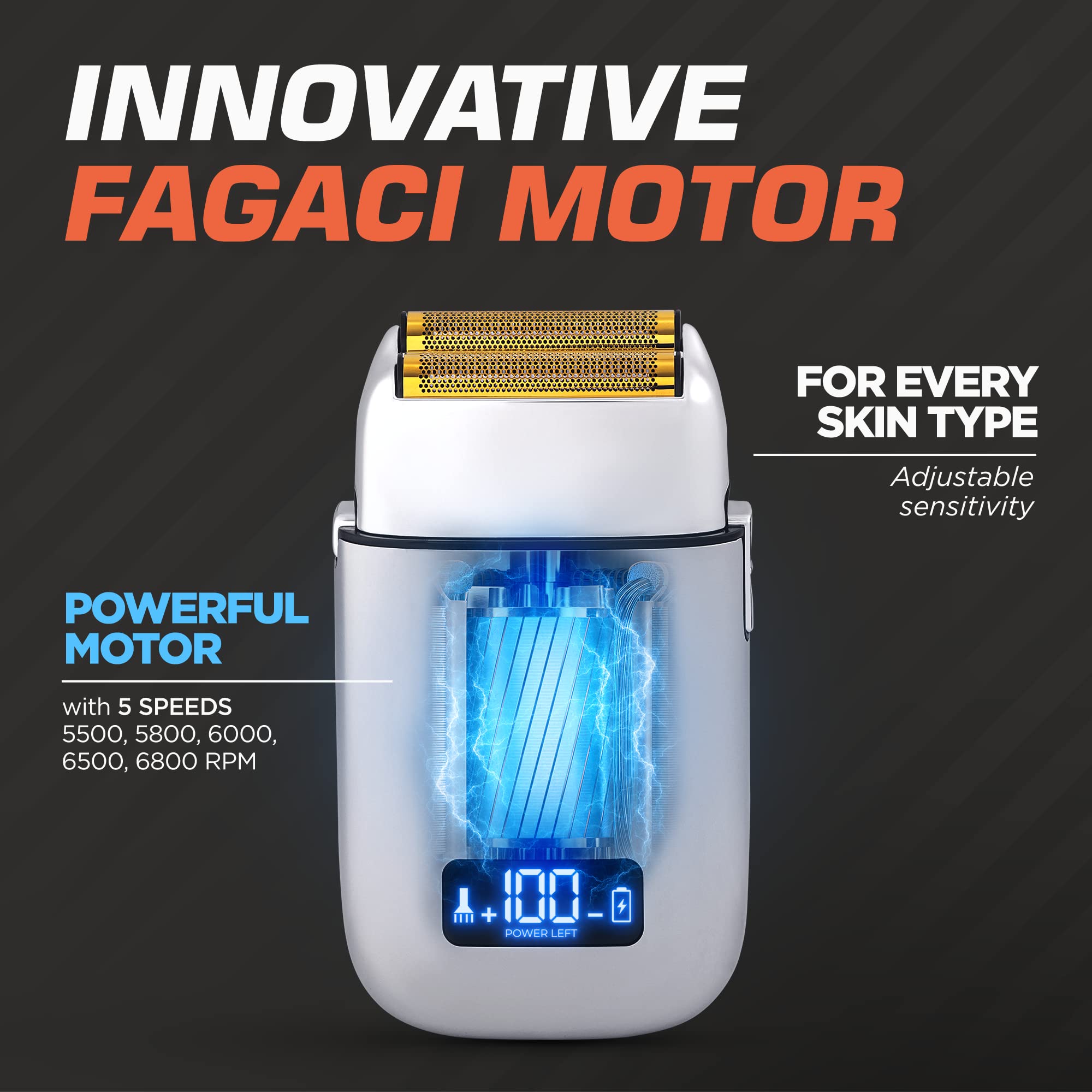 Fagaci 5 Speeds Double Foil Shavers for Men Professional Irritation Free, Close Clean Shaving Foil Razor, Electric Shavers for Men, Maquina de Afeitar para Hombre, Neck Barber Shaver