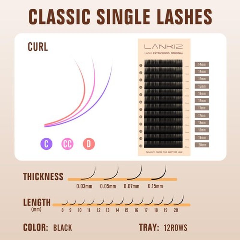 Classic Volume Lash Extension, 0.07 CC Curl 14-20mm Mixed Eyelash Extension Lash Trays, Super Matt Black Individual Lash Extensions for Professional Salon Use
