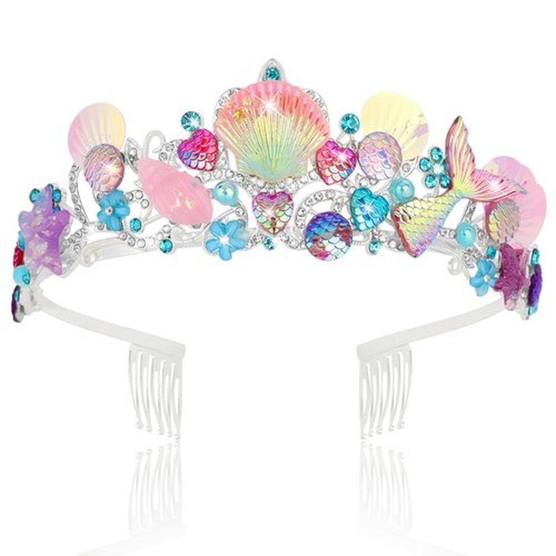 CIEHER Mermaid Crown for Women Pink Shell Tiara Mermaid Princess Tiara for Mermaid Costume Mermaid Birthday Decorations