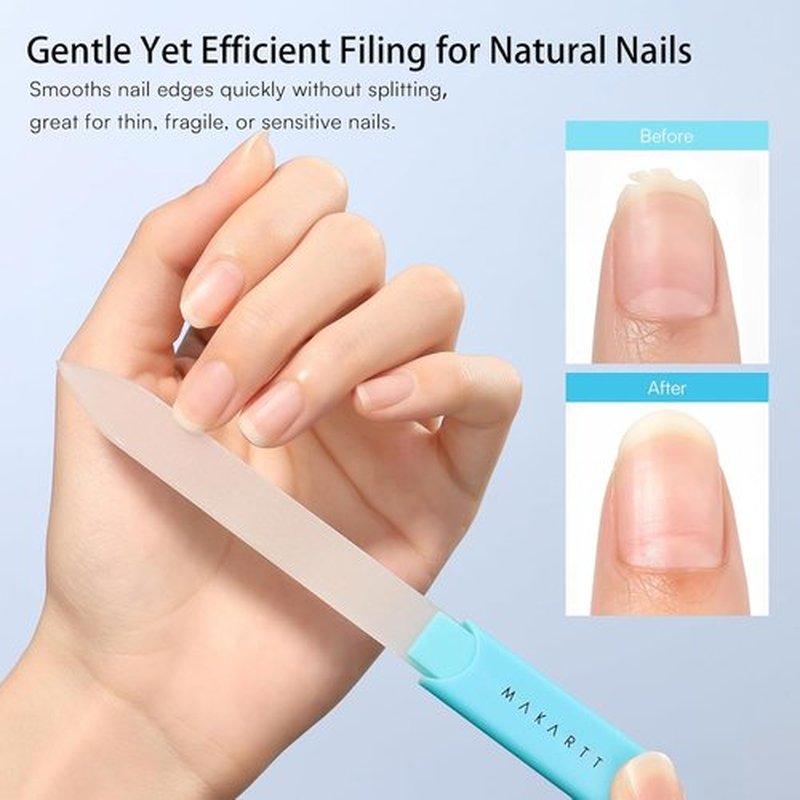 Makartt Glass Nail File - Double-Sided Sandblasted Crystal with Case | Reusable Portable Manicure Buffer - 1pc Blue