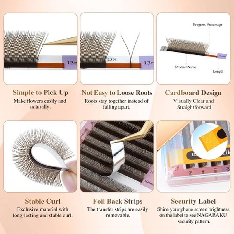NAGARAKU yy Eyelash Extensions Dark Brown Color y lash Premade 4D Easy Fan Russian Volume Cluster 12 Rows Pre Fanned Wispies Crisscross Eye Lashes for Beauty Salon -0.07mm D Curl 8-15mm Mix Tray