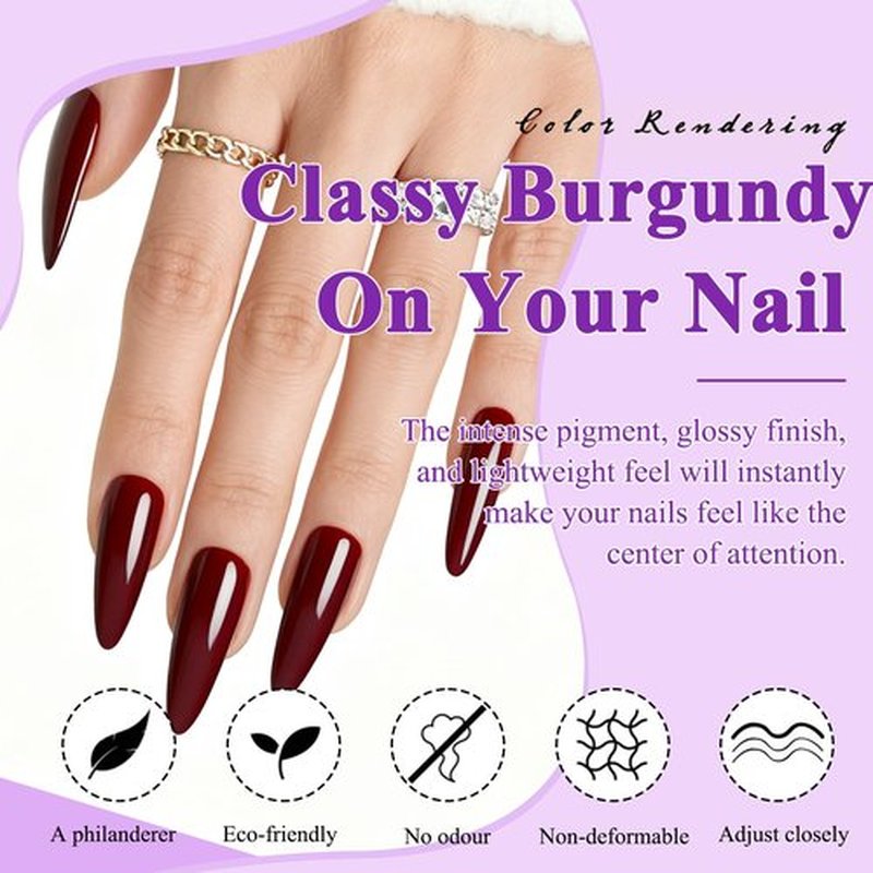144pc Burgundy Press on Nails Long Stiletto Fake Nails with Glue Tabs, Wine Red Nails Press ons Nails Stiletto Glue on Nail Pointy Acrylic Nails Stick False Artificial Fingernail for Women Girls