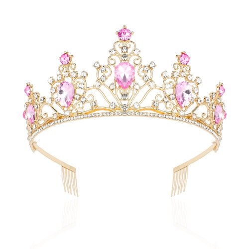 CAVETEE Pink Tiara and Crowns for Women Girls，Princess Tiara Rhinestone Crown Weeding Prom Birthday Queen Crown Headbands Birthday Party Hair Accessories for Girls