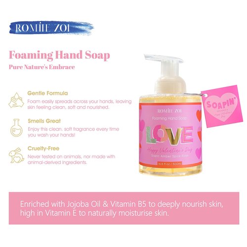 ROMIIE ZOI Foaming Hand Soap for Valentine's Gift Basket- Love You - Infused with Romantic Rose Aroma - 500 ML / 16.8 FL OZ