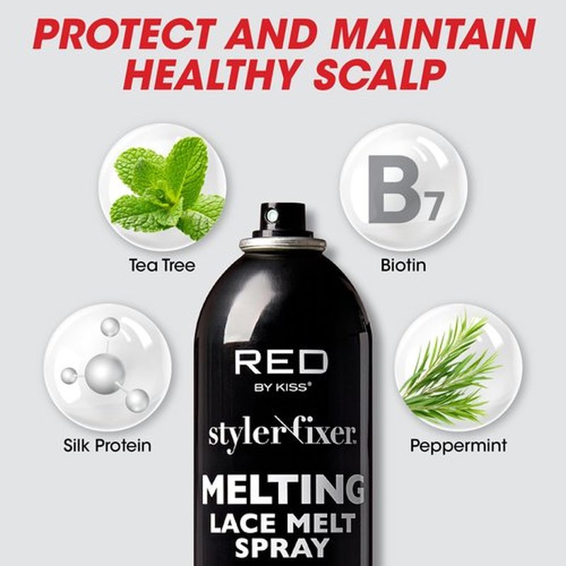 RED By Kiss Styler Fixer Melting Lace Melt Spray, Ultimate Hold, Scalp Protection, Fast Drying & No Residue, Strong Adhesion, Natural Look for Lace Front Wig