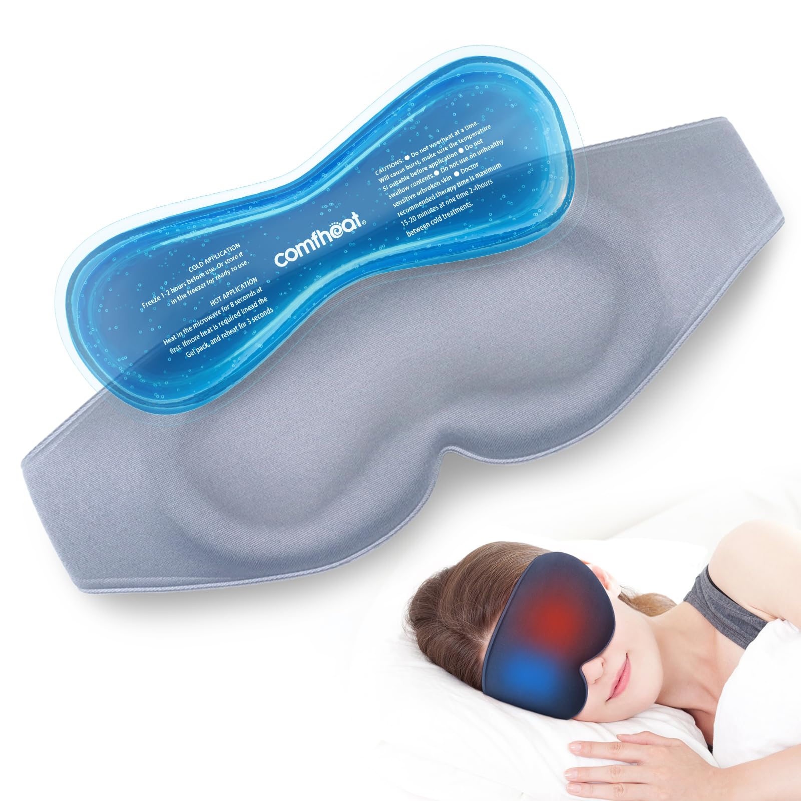 Comfheat 3D Cooling Sleep Mask Blackout Gel Eye Mask for Cold Hot Compress, Cooling Weighted Eye Mask for Sleeping, Zero Eye Pressure, Ice Cold Pack, Cold Compress for Puffy Eyes