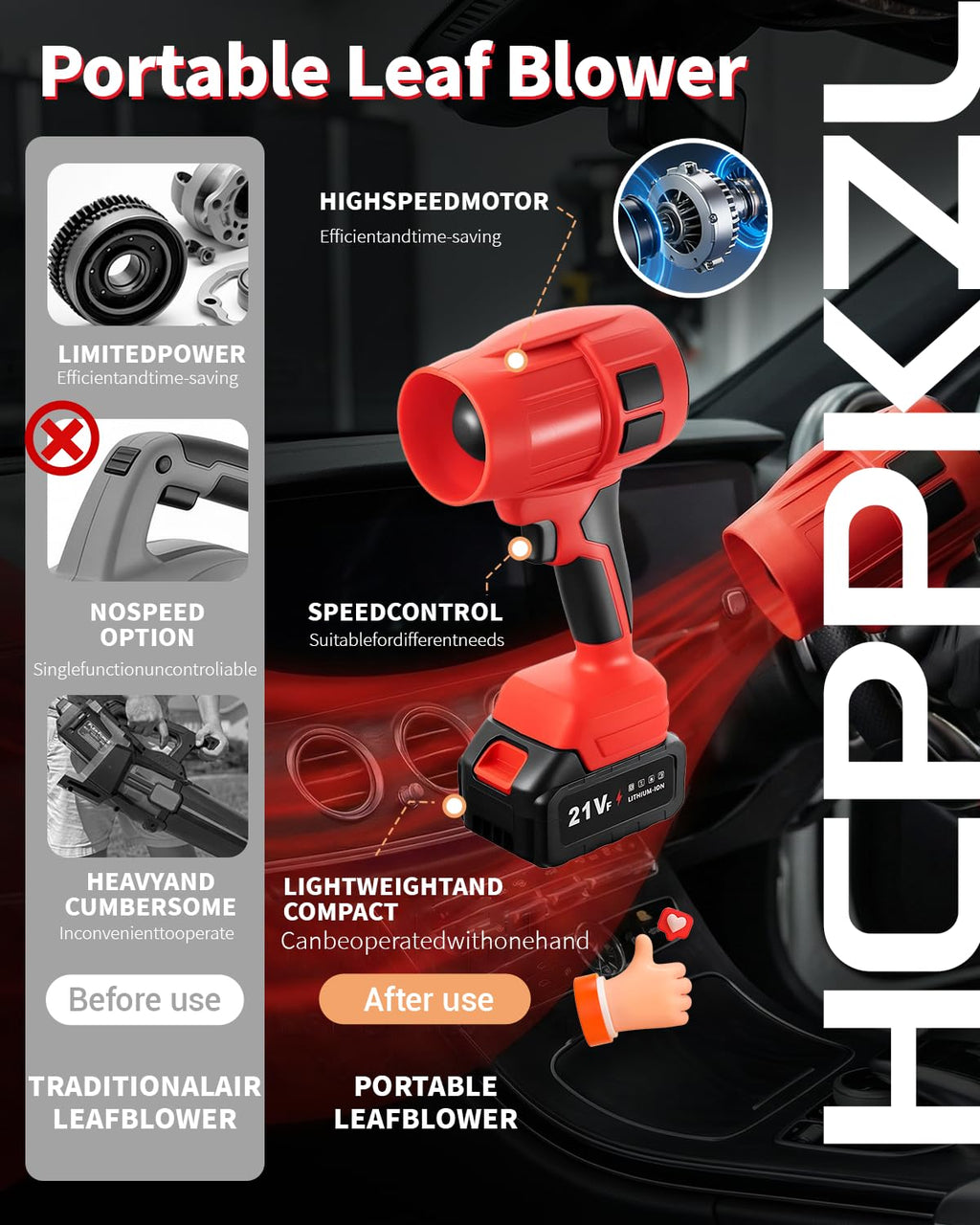 Power Leaf Blower 21V Cordless Lightweight Handheld Electric Turbo Jet 2x4Ah Batteries Fast Charger 1000,000 RPM High Speed with Ergonomic Handle for Yard Cleaning Lawn Maintenance Blowing Leave (Red)