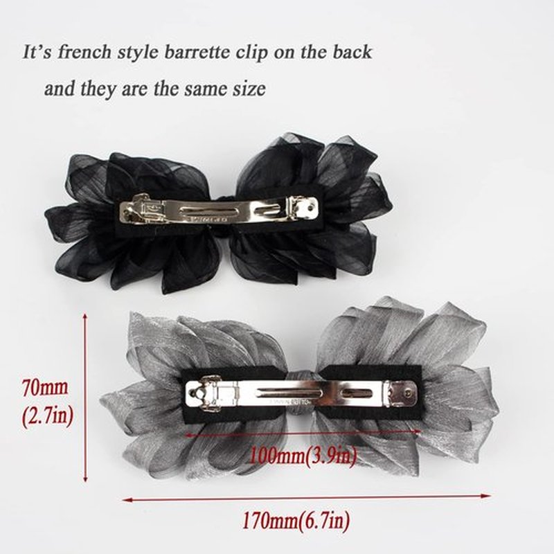 Elegant Barrettes for Women Black and Silver Big Bow Barrettes for Women Decorative Flower Hair Barrettes for Party and Wedding 2pcs