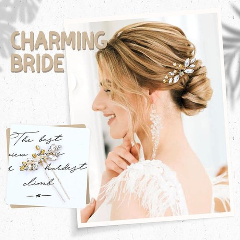 inSowni 4 Pieces Gold Metal Wedding Bridal Rhinestone Hair Side Comb Slide+U-shaped Rhinestone Hair Pins Prom Party Headpieces for Brides Bridesmaids Women Girls