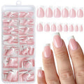 280pc French Tips Press on Nails Medium Square Fake Nail with Glue Tabs, French Tips Glue on Nails Press on Nail Square Acrylic Nails Medium Artificial Fingernails Women Girls Light Pink False Nails