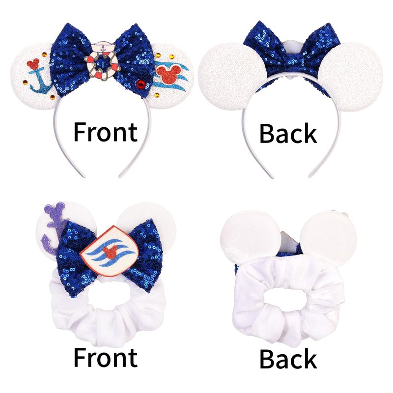 zhezesmila Cruise Ears Headband 2 Set Sequin Mouse Ears for Women Hair Accessories for Cruise Trip Costume Party Decoration