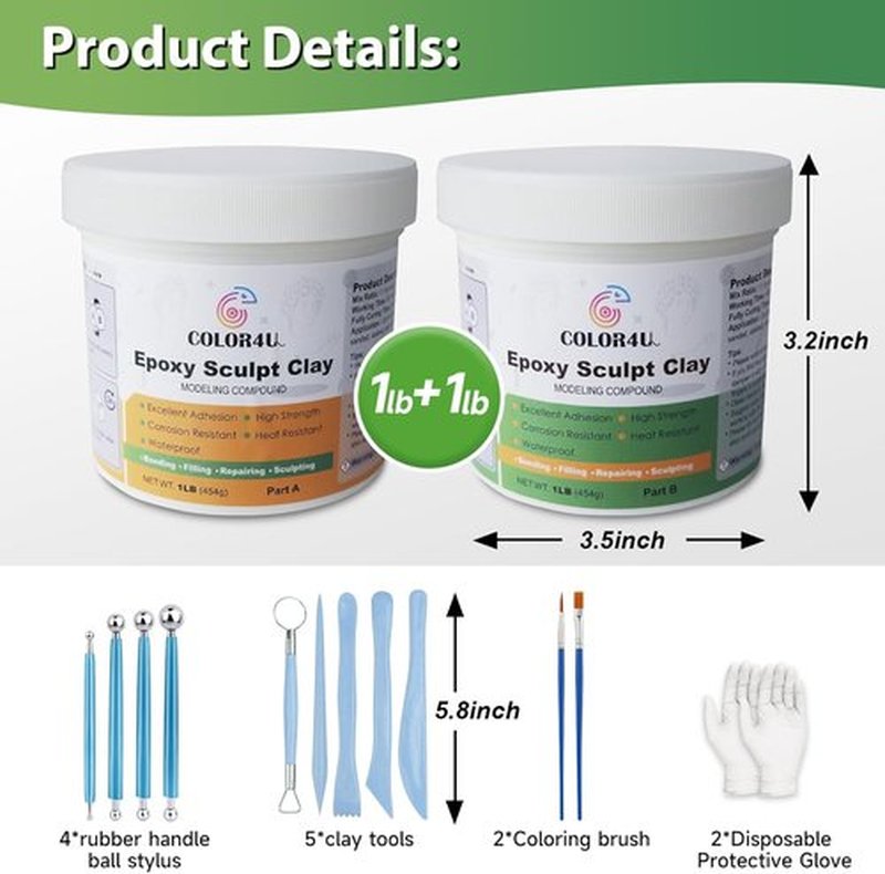 Epoxy Sculpt Clay - 2 Pound White Epoxy Putty | Strong Self-Hardening Adhesive for Sculpting & Repairing