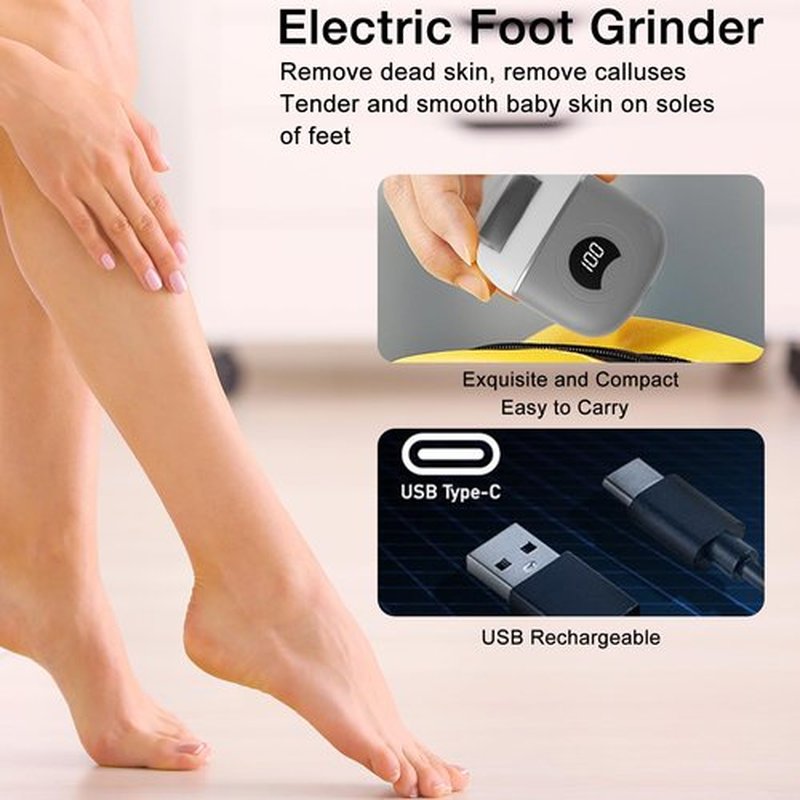 Electric Foot Callus Remover, 2024 New USB Rechargeable Foot Repair and Grinding Device, Heel Polisher Digital Display, Electric Foot Exfoliating Scrubber with 3 Grinding Heads 2 Speeds (Grey)
