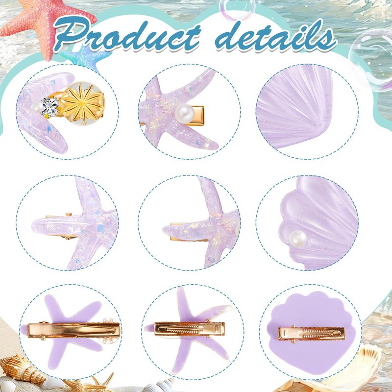 WILLBOND 12 Pieces Artificial Shell Pearl Starfish Seashell Hair Clip Set Acrylic Resin Women Lady Hair Clip Headdress Hairstyle Tool Accessories Beach Wedding Supplies (Romantic)