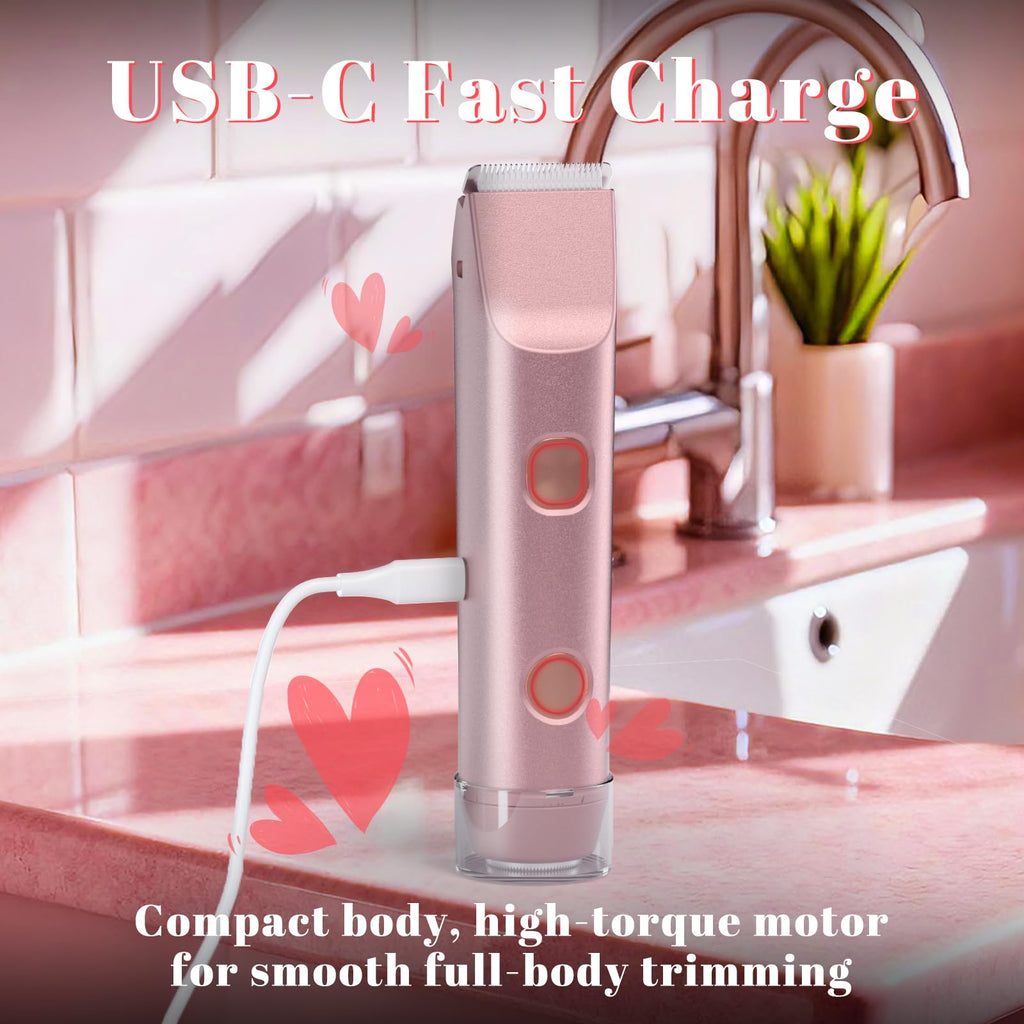 Fanovae Bikini Trimmer for Women – Dual-Head Electric Razor, IP67 Waterproof USB-C Rechargeable Shaver for Bikini Line, Underarms, Legs & Face, Rose Gold Stocking Stuffer Holiday Gift