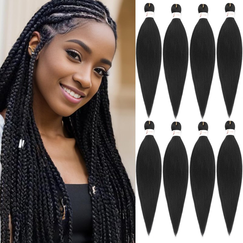 Zoewan Pre-Stretched Braiding Hair - 18 Inch 8 Packs, Soft & Itch-Free Synthetic Hair for Braiding, Yaki Texture, Heat Resistant for Hot Water Styling, Easy to Install (18", Color 1B)