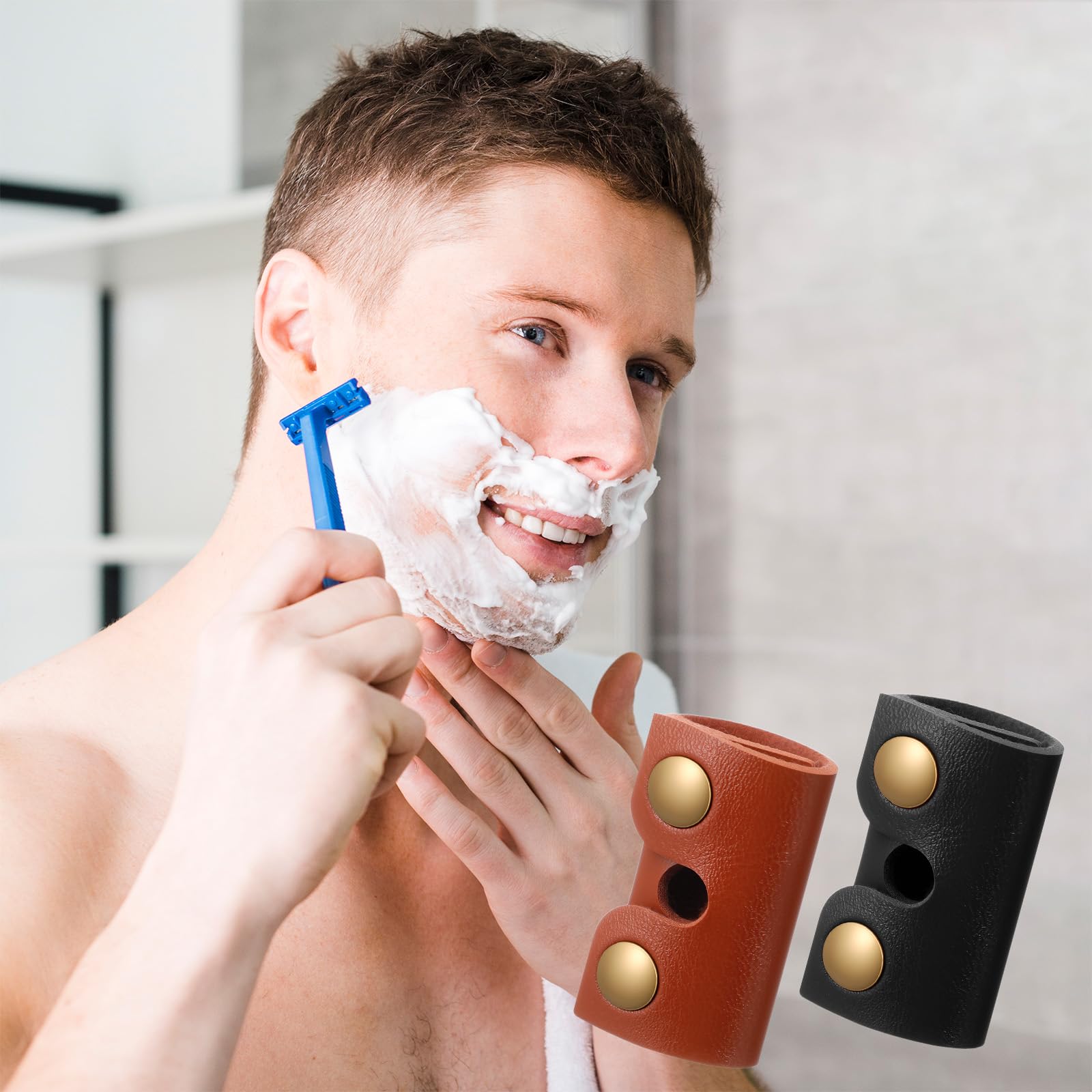 Classicseali 2PCS Safety Razor Cover,Leather Safety Razor Case, Double Travel Razors Cases with Snap Closure, for Men Travels Butterfly Shaver, Black, Brown