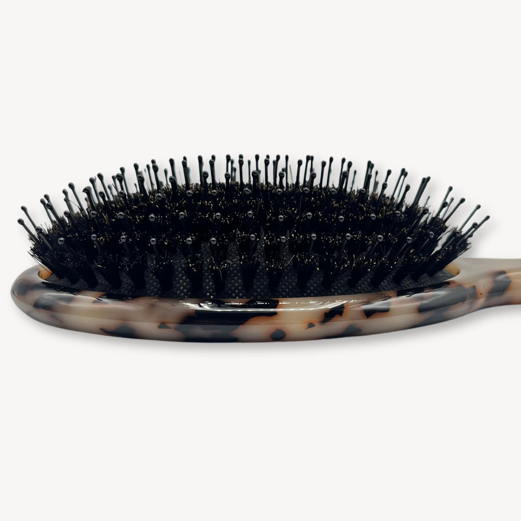 Brush Boar Hair Bristle & Nylon - Boar Bristle Brush from Saki Shears - For Normal to Thick Hair Gently Detangles Softens Improves Texture (Blonde Tortoise)