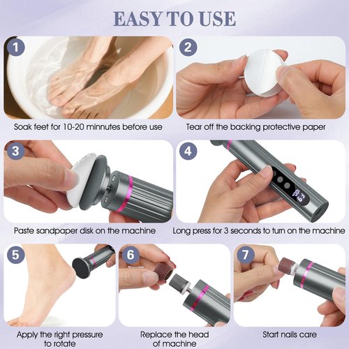 Electric Foot Callus Remover, 2 in 1 Callus Remover for Feet, 9 Adjustable Speeds with Sandpaper Disk and Nail Drill Bits, Digital Display, Rechargeable Pedicure Tools for Dead Skin(Gray)