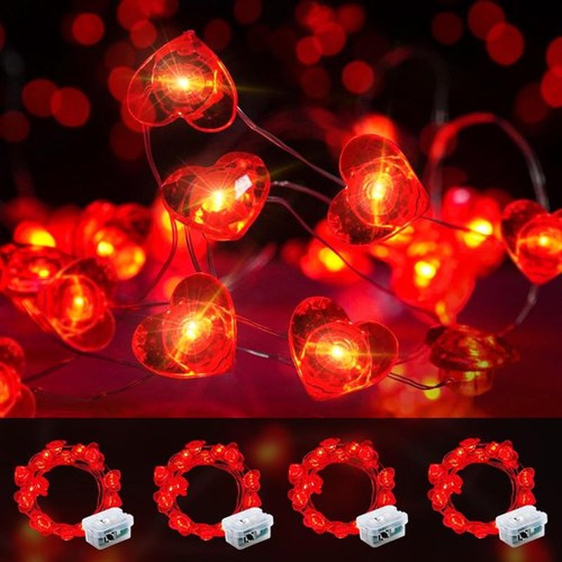 Skiennix Red Heart Fairy Lights - 7Ft 20 LED Twinkle String Lights | Battery Operated & Waterproof for Valentine's Day Decor