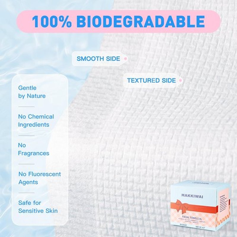 MAKKIWAI Face Towels Skin Club,1 Pack 50 Ct makeup remover wipes, 10"×12" Disposable eyelid wipes XL, Ultra Soft Makeup Remover Dry Wipes, Facial Towel