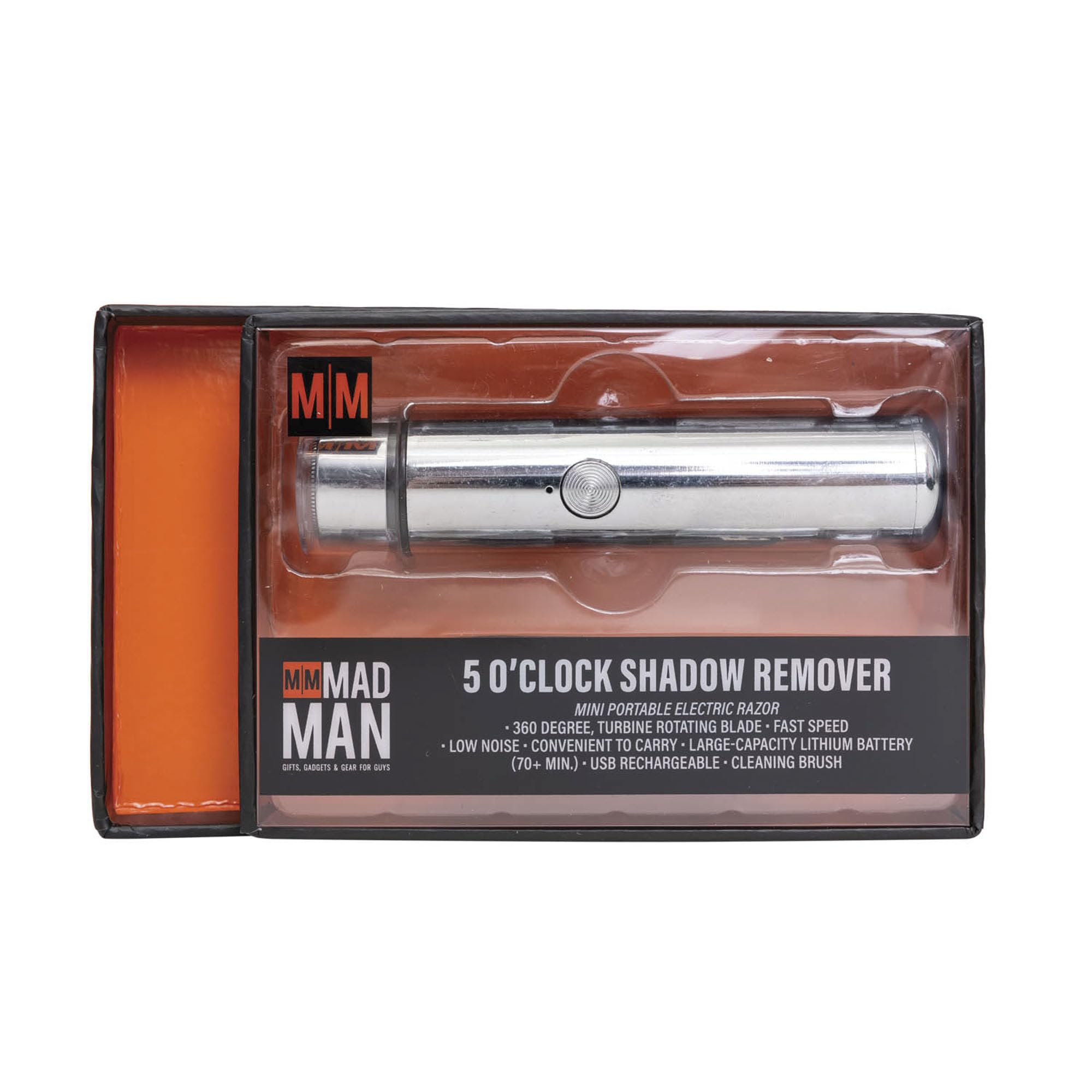 Mad Man Portable Electric Mini Shaver - 5 O'Clock Shadow Remover USB Rechargeable Travel Rotary Razor for Men - Compact & Cordless Personal Grooming Tool - Silver