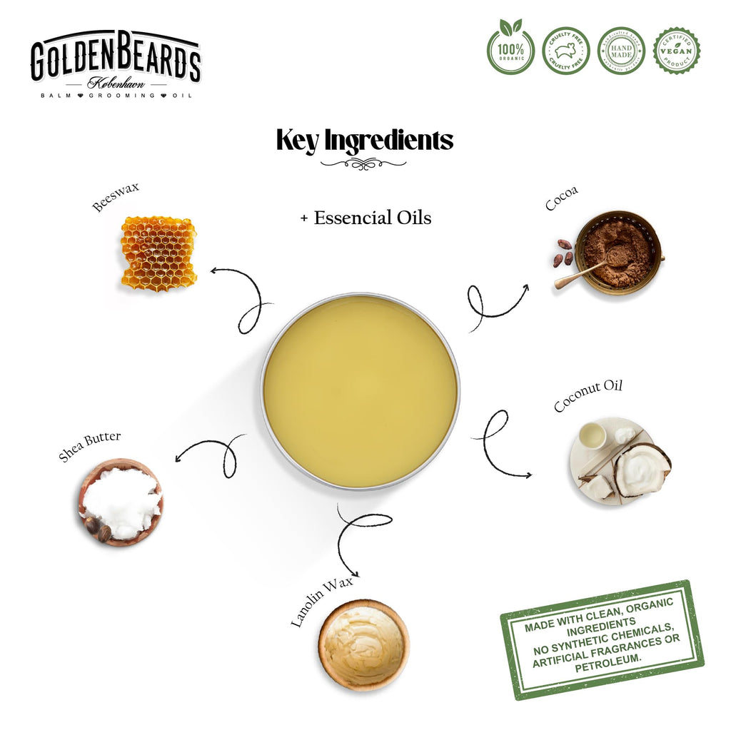 Golden Beards Moustache Wax & Eco Wood Vegan Comb Kit – Medium Hold Wax with Lime Scent & Eco Wood Comb 2.5 in – Handmade, Vegan, Cruelty-Free Moustache Styling Set