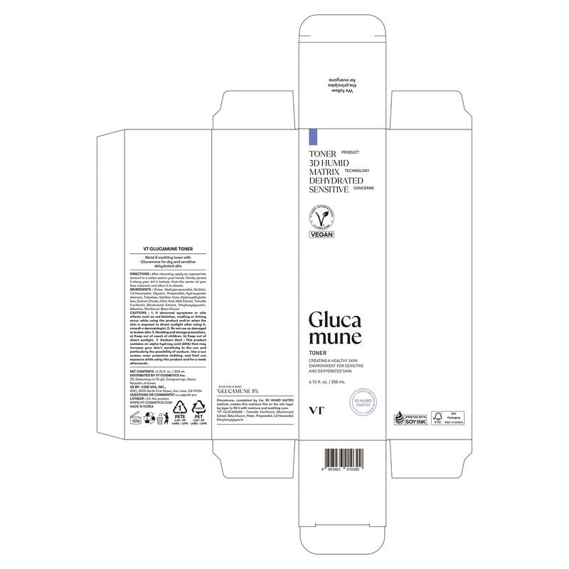 VT COSMETICS Glucamune Facial Toner with Snow Mushroom, Hydrating & Soothing for Dry, Sensitive, and Combination Skin, Vegan Toner, Fragrance-Free, Korean Skincare (6.76 fl. oz.)