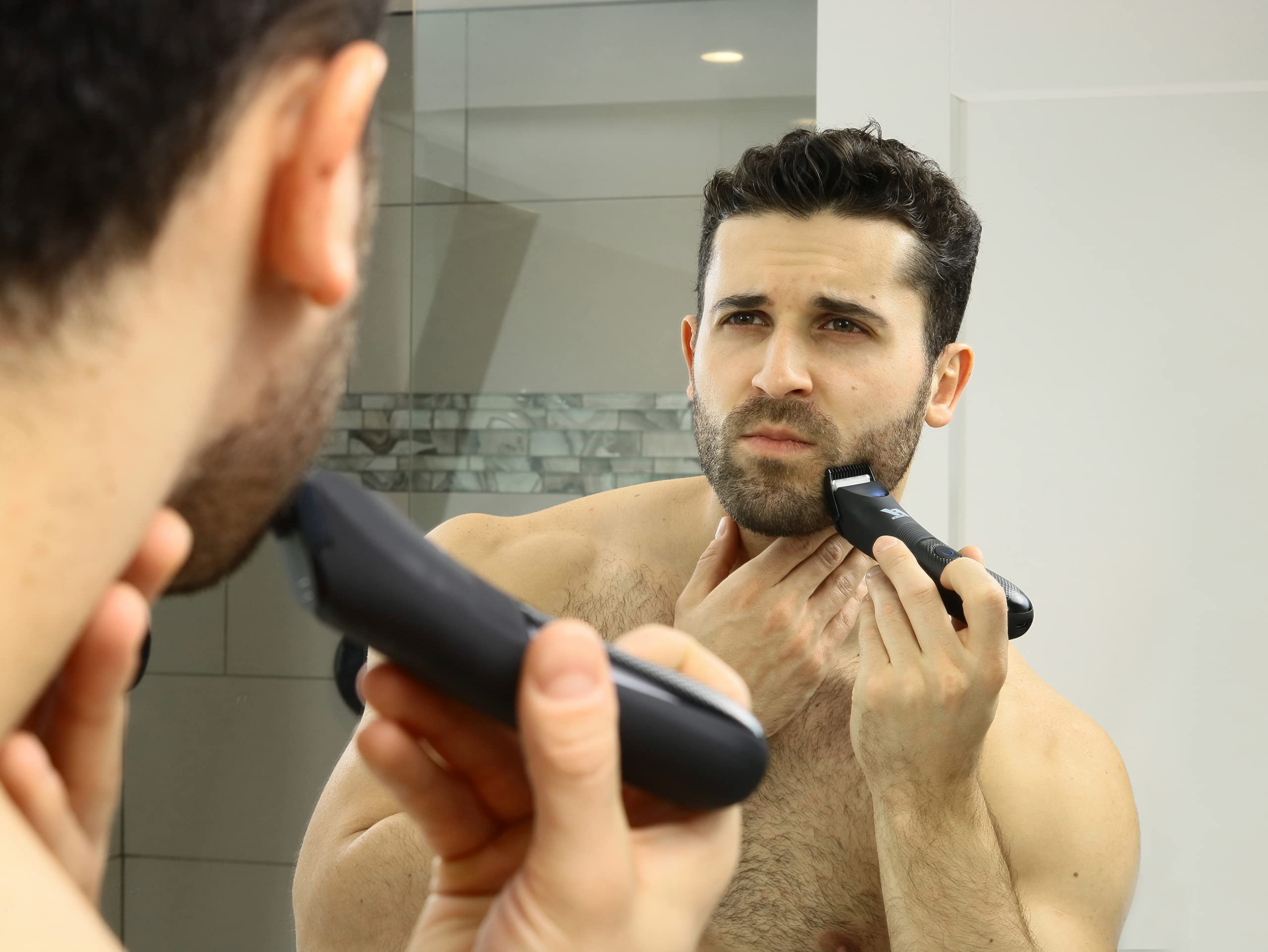 Fhuesion® Manscape Trimmer for Men -IPX7 Waterproof Ball Trimmer w/Light & Ceramic Blade, Body Groomer for Pubic/Body/Groin Grooming, Electric Razor Shavers USB-C Charging, No Nicks, Gifts for Him