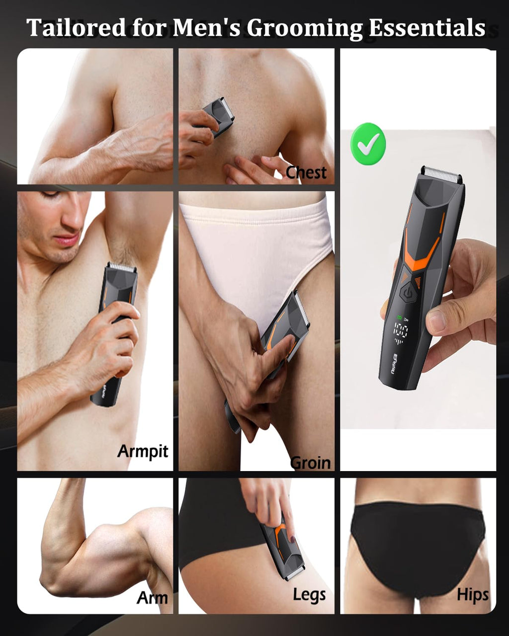 Body Hair Trimmer for Men Type-C Rechargeable Pubic Hair Trimmer LED Light