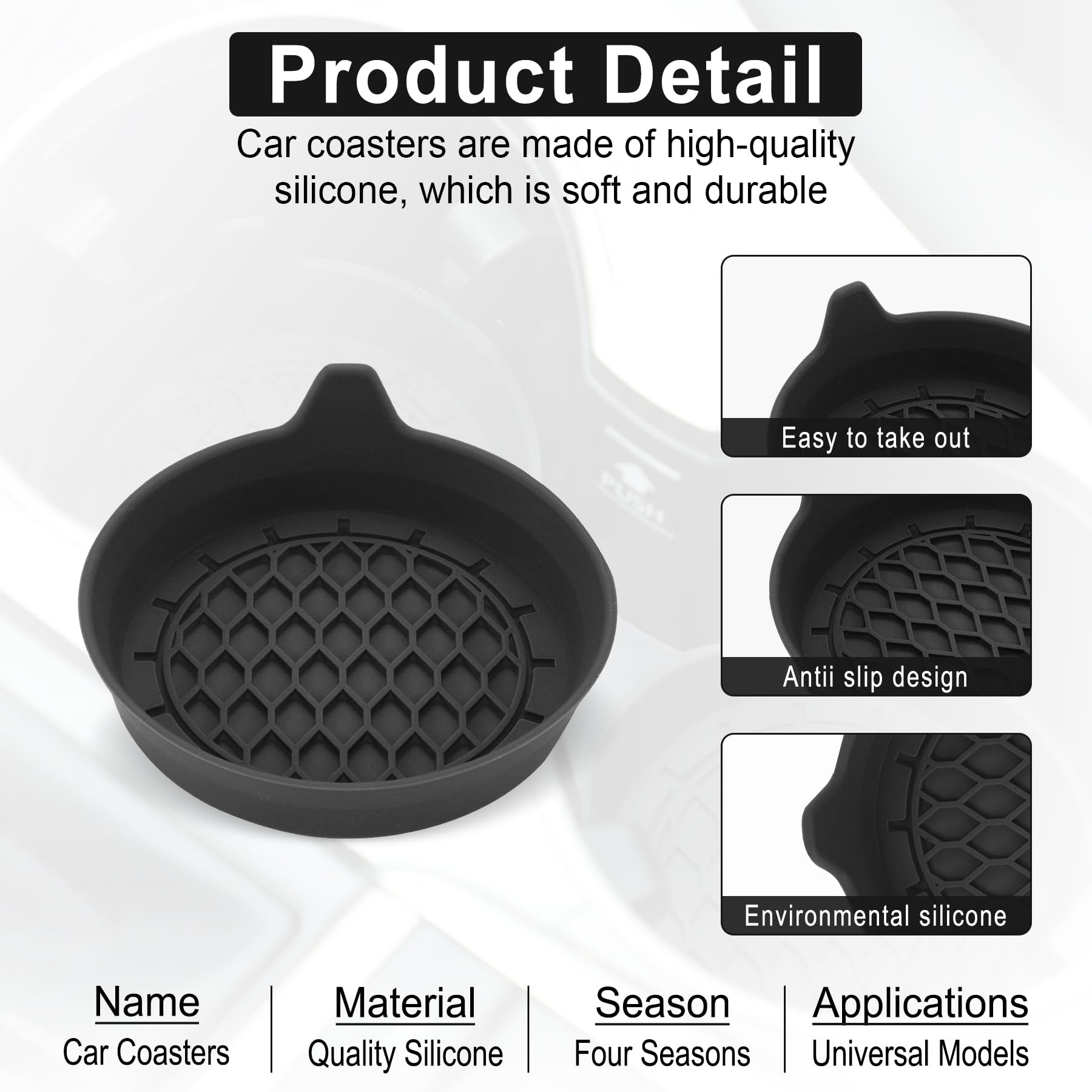 SINGARO Car Cup Holder Coaster, Silicone Cup Holder Insert, Universal Non-Slip Cup Holders, Car Accessories Interior for Women and Man Interior Sets 4 Pack Black