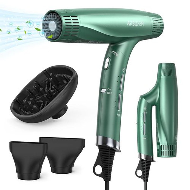 Skiennix Compact Negative Ion Hair Dryer - Lightweight, Foldable Design with Diffuser | Fast Drying for All Hair Types
