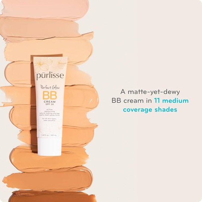 Pūrlisse Perfect Glow BB Cream with SPF 30 - Matte & Dewy Finish - Enriched with Goji & Hawthorn Berry - Fair (1.4 oz)